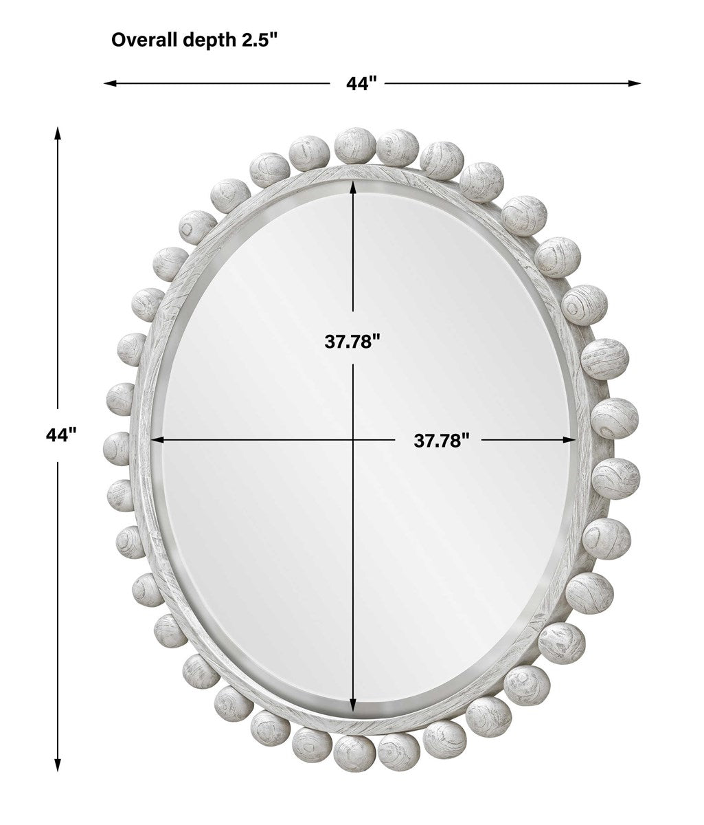 Cyra Wood Round Mirror Aged Ivory