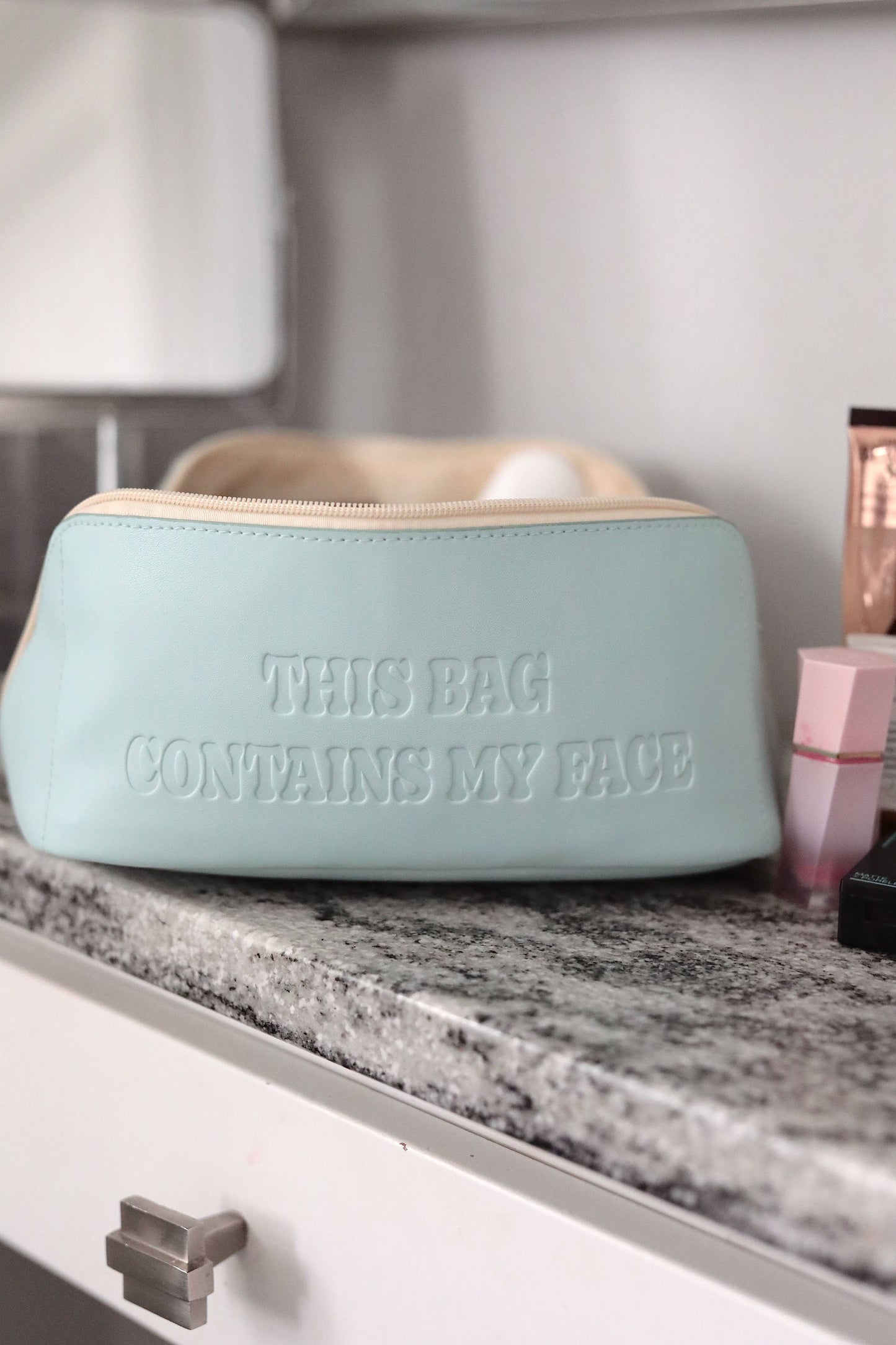 This Bag Contains My Face - Hold All Make Up Bag (Blue)