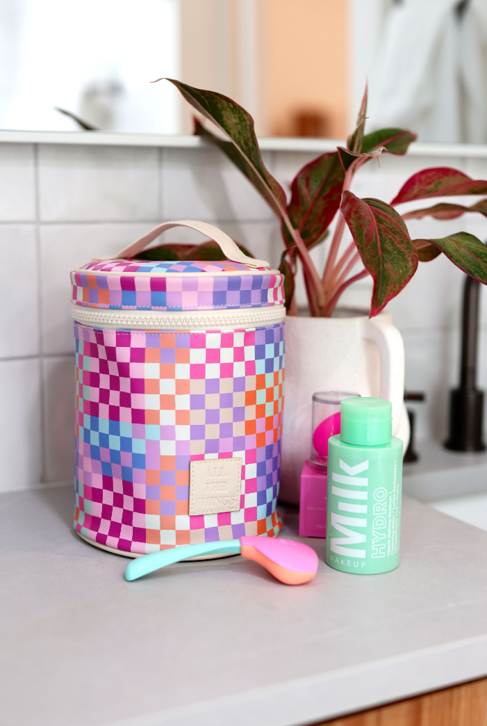 Barrel Organizer Toiletry Bag - All The Things (Checkered)