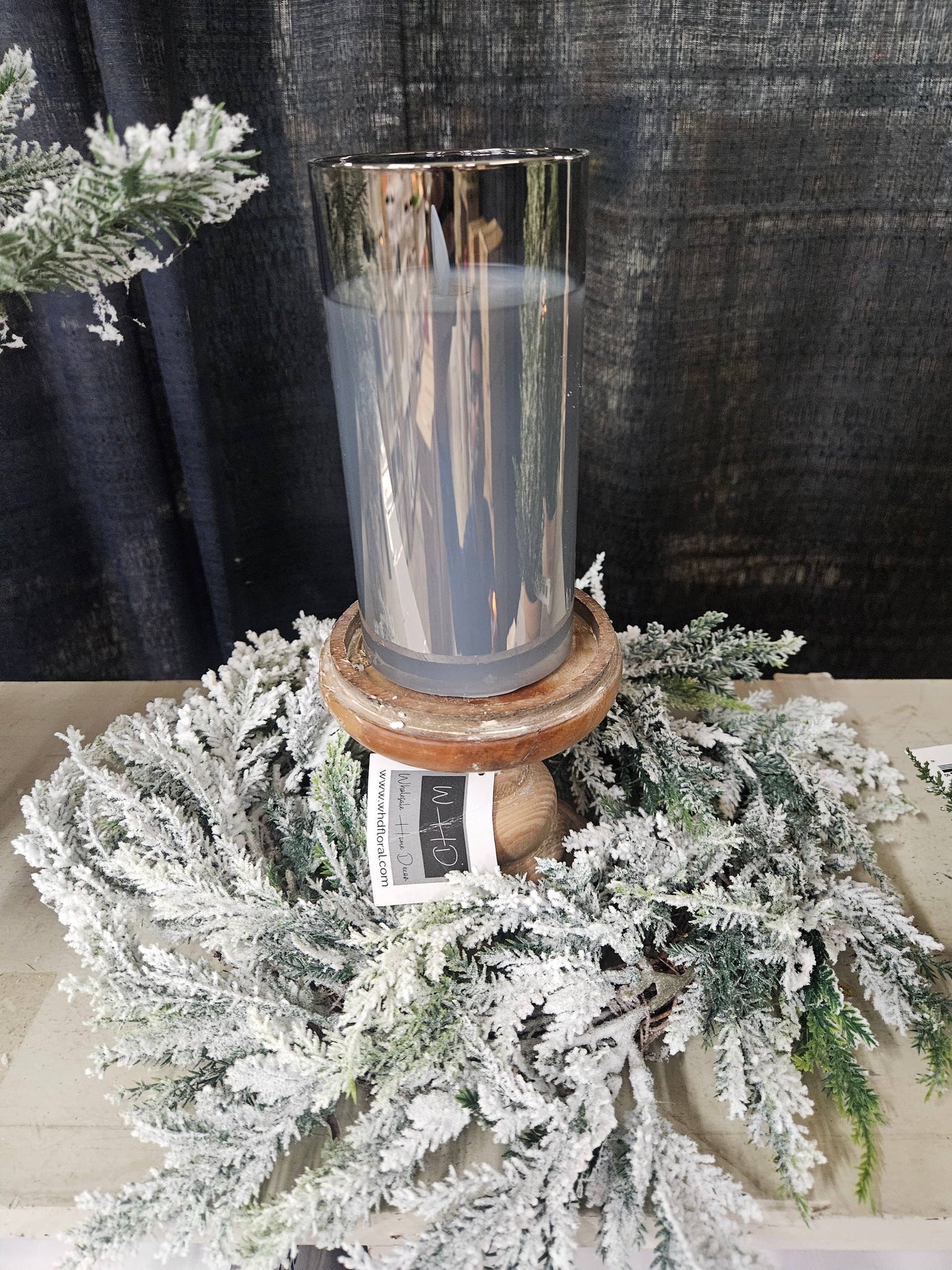 Metallic Silver Glass Cylinder Moving Flame LED Candle 3x6in