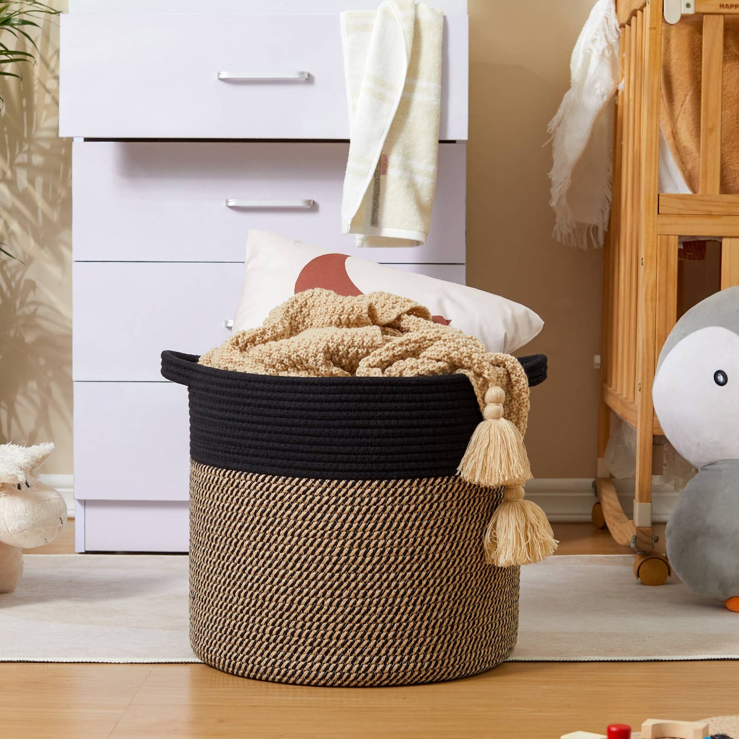 XXX Large Handmade Cotton Rope Storage Basket Laundry hamper: White & Beige / Large