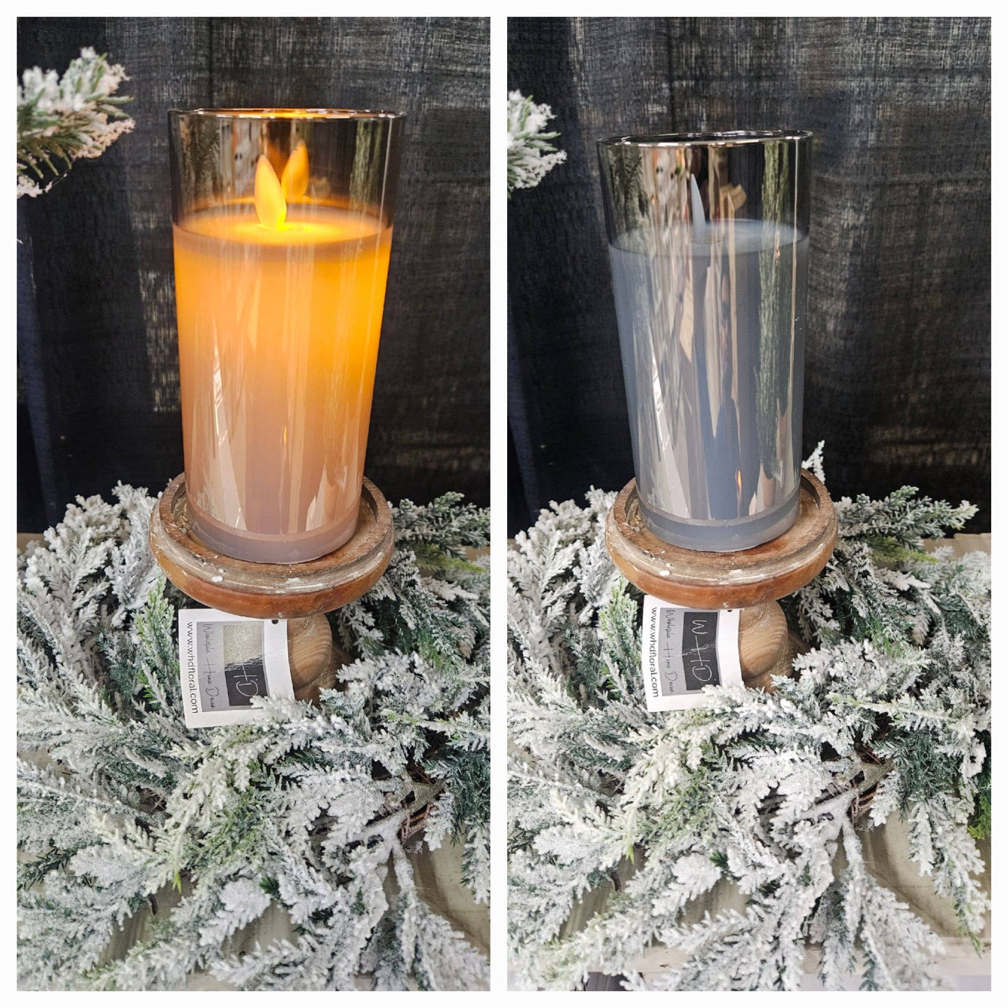 Metallic Silver Glass Cylinder Moving Flame LED Candle 3x6in