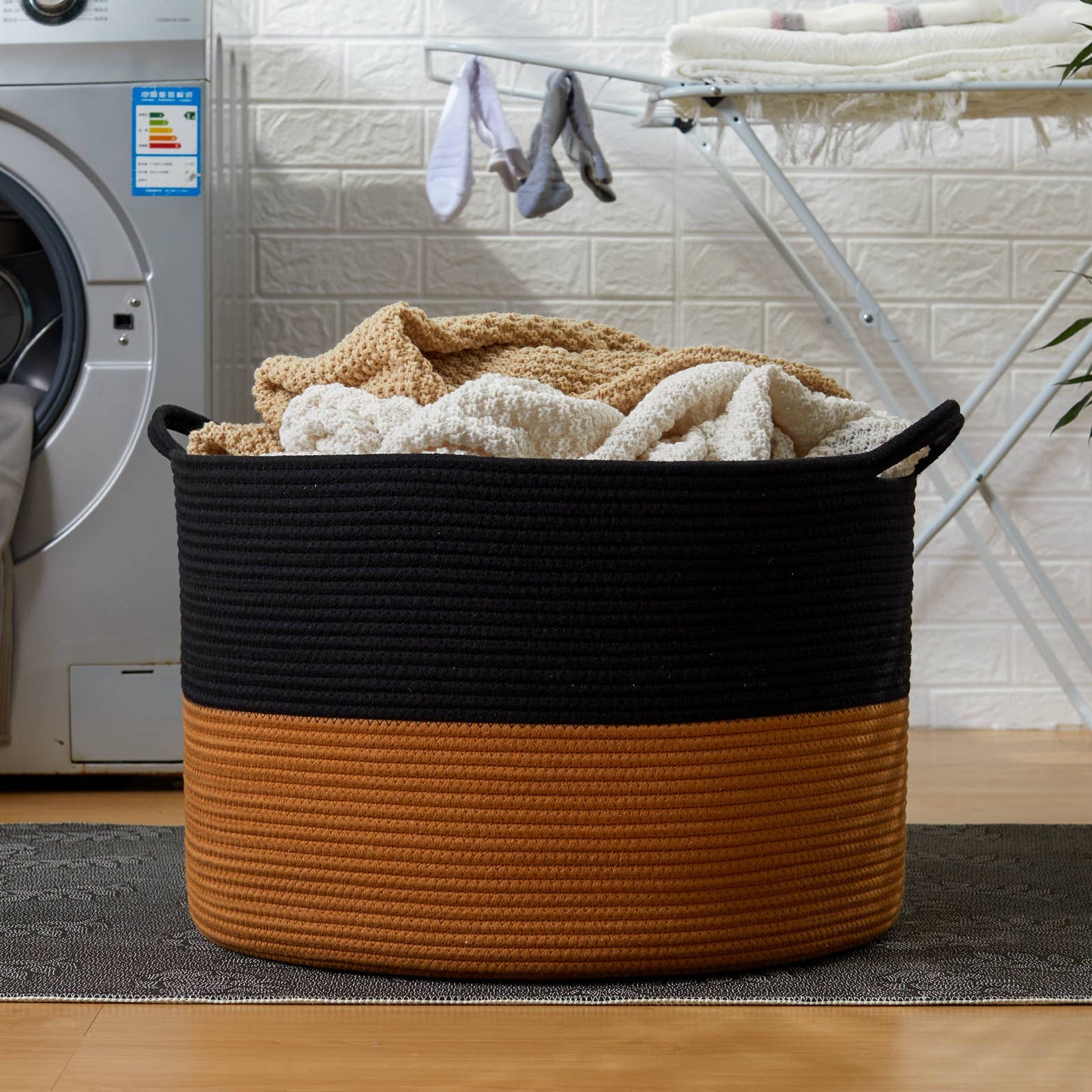 XXX Large Handmade Cotton Rope Storage Basket Laundry hamper: Black & Brown / Large