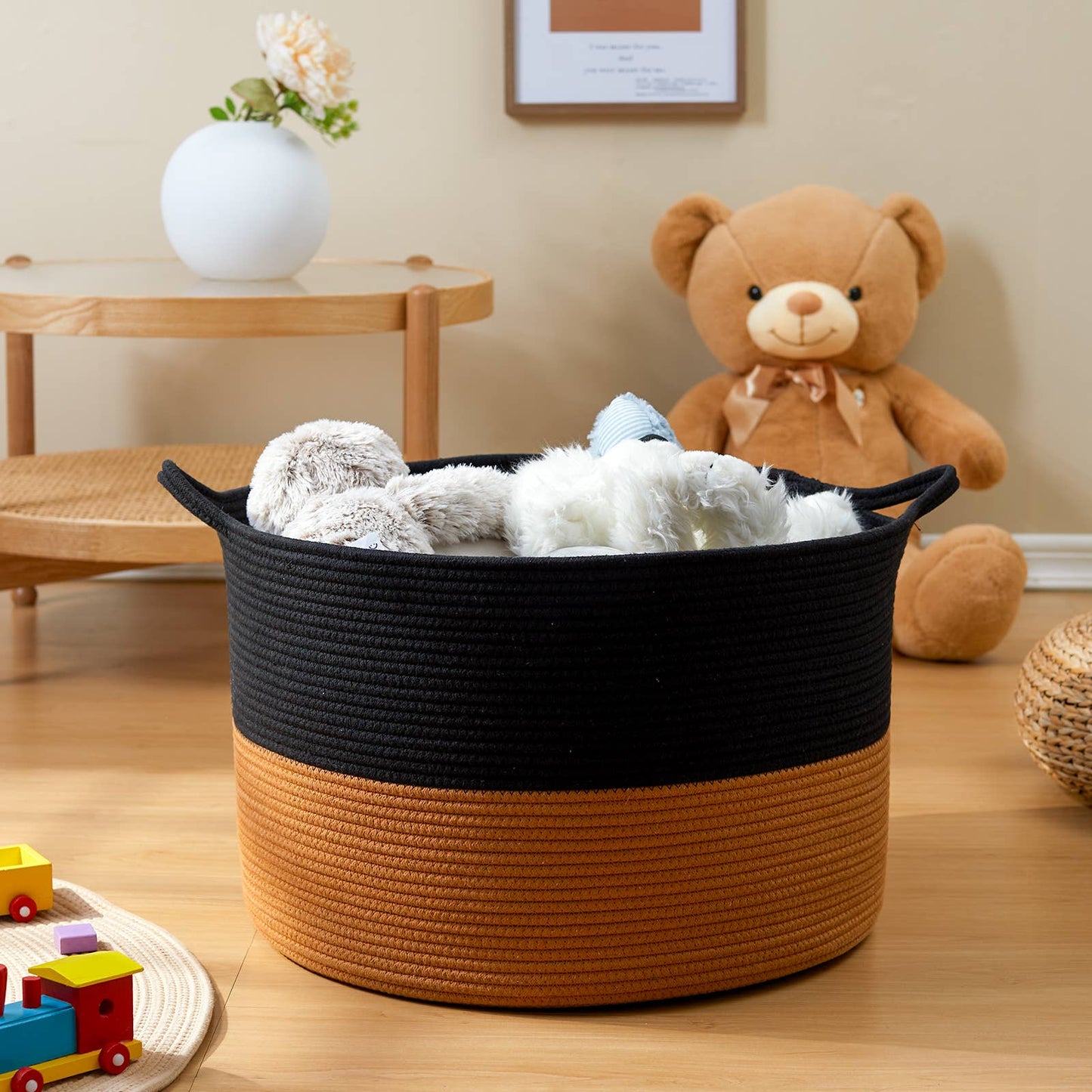 XXX Large Handmade Cotton Rope Storage Basket Laundry hamper: Black & Brown / Large