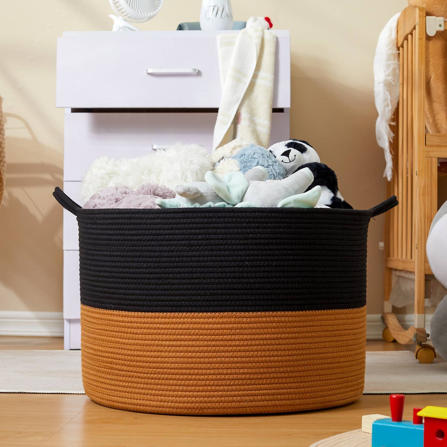 XXX Large Handmade Cotton Rope Storage Basket Laundry hamper: Black & Brown / Large