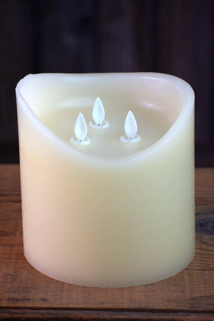 Cream Non Drip Moving Flame 3 Wick LED Candle 6in by 6in